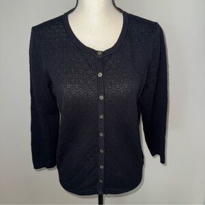 Talbots Women's Black Button-Up Sweater Pima cotton size medium Cottagecore